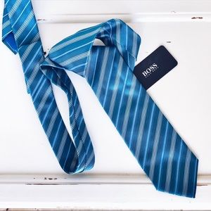 New Hugo Boss Striped Italian Made Silk Tie
